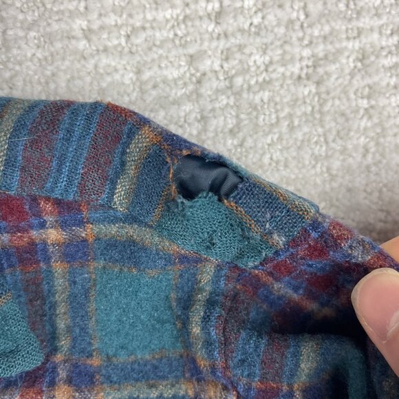 Vtg Pendleton Shirt Mens Large Plaid Wool Flannel USA Elbow Pads Wool Read* - Picture 8 of 16